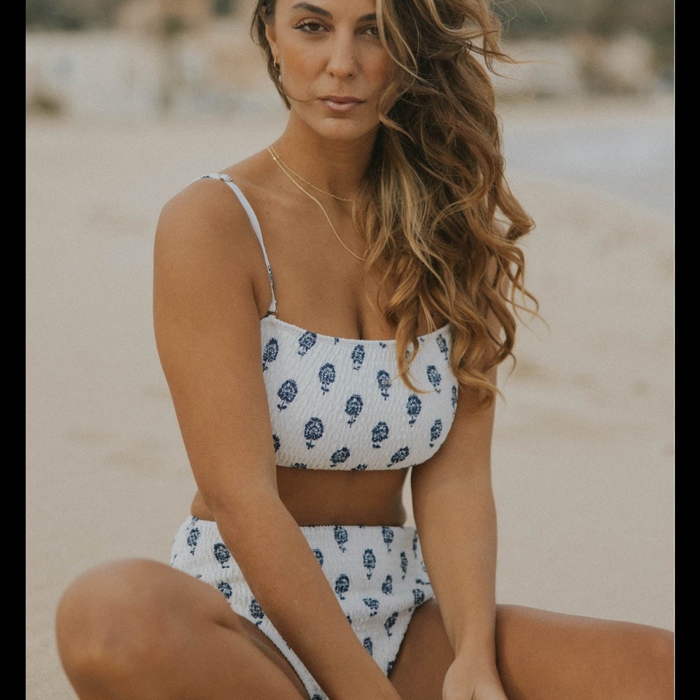 Blue and White Women's Swim Top